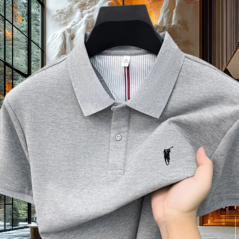 100% pure cotton high-end brand men's short sleeve polo shirt 2026 summer luxury fashion pony embroidery golf top casual T-shirt