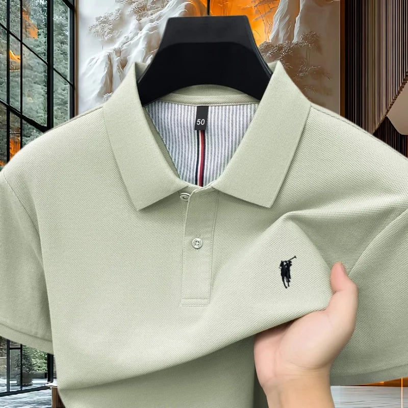 100% pure cotton high-end brand men's short sleeve polo shirt 2026 summer luxury fashion pony embroidery golf top casual T-shirt