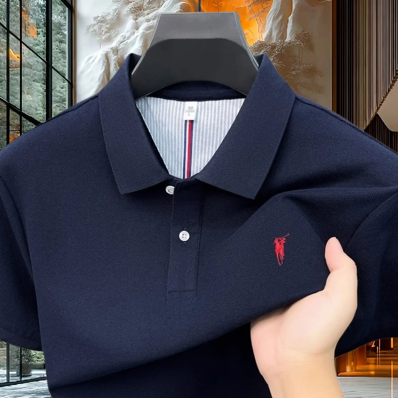 100% pure cotton high-end brand men's short sleeve polo shirt 2026 summer luxury fashion pony embroidery golf top casual T-shirt